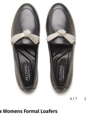 Women’s Black Rhinestone-Trim Leather Loafers